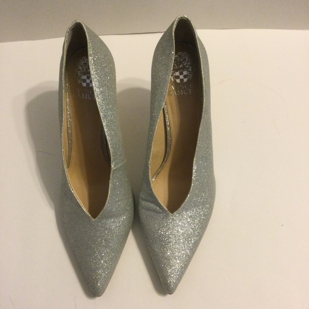 Vince Camuto Womens Silver Glitter Heels Pumps Dressy Wedding Party Size 11 - Picture 2 of 8